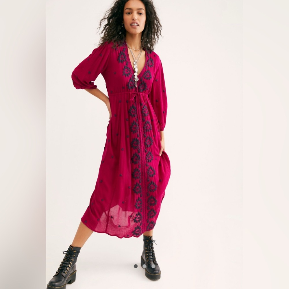 Free people embroidered fable midi dress